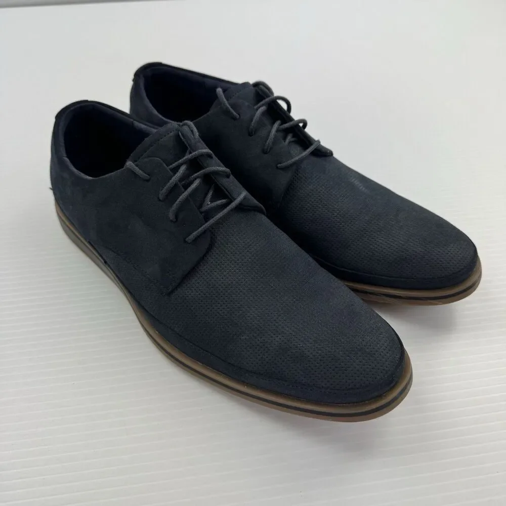 Freeman Franco Mens 10M Navy Faux Suede Oxford Casual Dress Shoes Lace Up